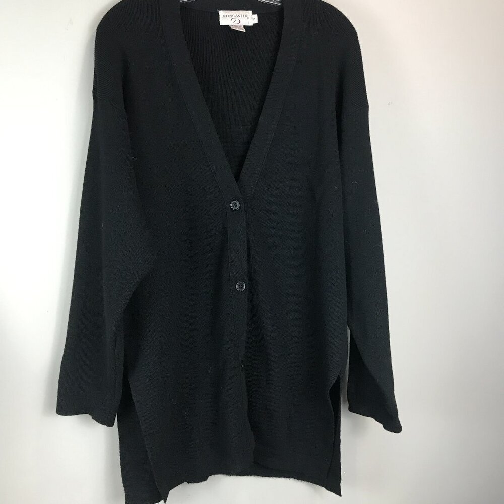 Women's Black Wool Doncaster Button Ft. Cardigan Size S